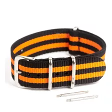 Pulseira Relógio Nato Nylon 22mm 3ptr/2 Laranja 3 Anéis