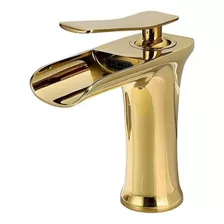 Torneira Banheiro Lavabo Monocomando Cascata Dourada Gold