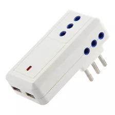 Adaptador Triple Con 2 Usb Blanco