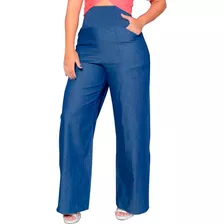 Calça Pantalona Social Cintura Alta Wide Leg Cós De Lastex