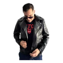 Campera Eco Cuero Hombre Cierre Cruzado