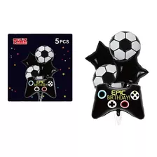 Set Globos Metalizados Video Juegos Futbol 5 Pcs