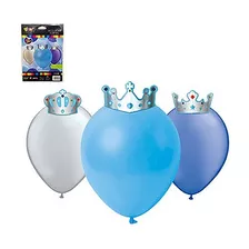 Set 6 Globos Lisos Diseño Corona Niño Con Adhesivos