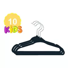 10 Cabides De Veludo Antideslizante Fino Slim Infantil Preto