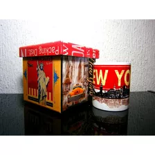 New York Travel, Taza Y Caja De Madera Marca Game Over