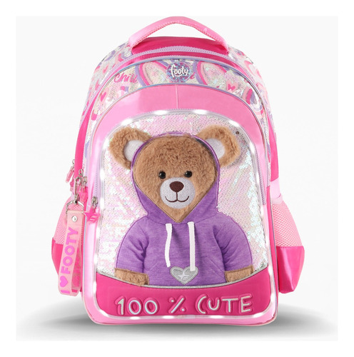 Mochila Osito Teddy Con Luz Espalda 18 Footy F2133 Diseño De La Tela Osito Violeta