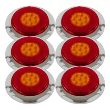 Kit 6 Plafones Redondo Camión 24 Led Bicolor Rojo/ámbar