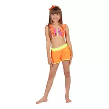 Short Tectel Laranja Verde Neon Siri Kids Fluor Leticia Uv