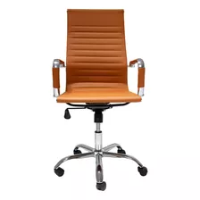 Cadeira De Escritório Cadeiras Inc Cadeira Presidente Charles Eames Stripes Fia6129 Ergonômica Caramelo Com Estofado De Couro Sintético