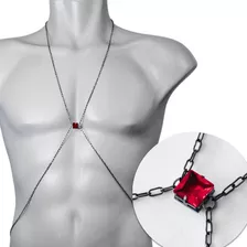 Body Chain Masculino Com Pedra Rubi Vermelha