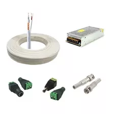 Kit Instalação Câmeras- Fonte 10a- Cabo 50m Branco- Conector