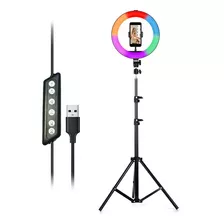 Aro De Luz Led Rgb 25 Cm + Trípode 2 Mts + Soporte Celular Color De La Estructura Negro Color De La Luz Blanco Cálido/blanco Frío/rgb