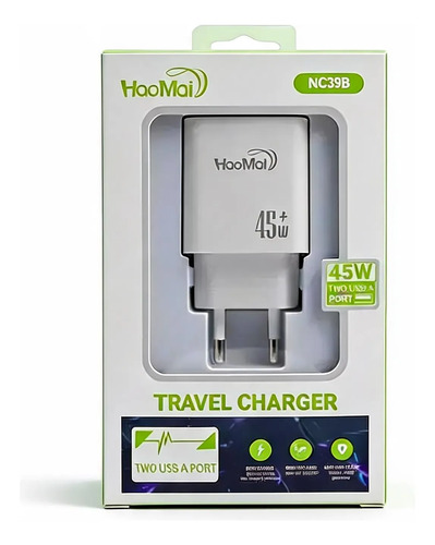 Cargador Hoomai Original 45w Doble Usb Carga Rápida Universa Blanco