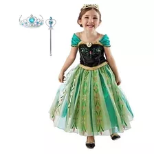 Vestido Fantasia Infantil Frozen Anna + Coroa E Varinha