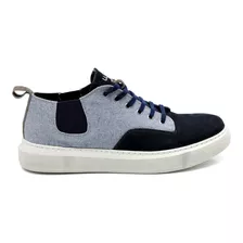 Sapatenis Casual Tenis Masculino Lona Couro Palmilha Gel