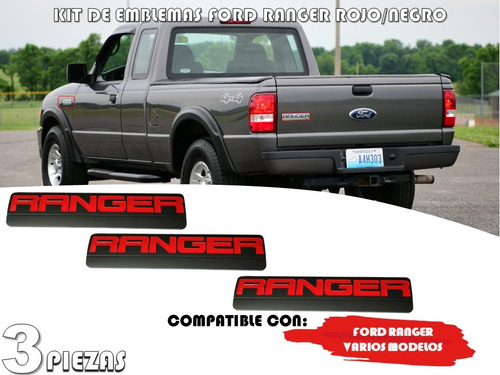 Kit De Emblemas Laterales Y Tapa  Ford Ranger Rojo/negro Foto 2