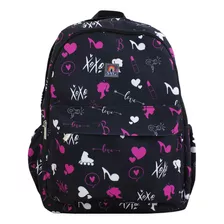 Mochila Feminina Escolar Preta Love Menina Resistente 2102 Cor Preto Desenho Do Tecido Boneca