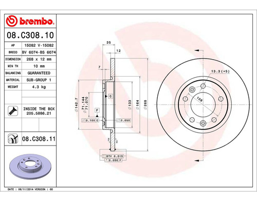 1- Disco Solido 268.00 Trasero Izq/der Partner 20/22 Brembo Foto 2