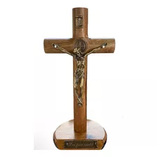 Crucifixo Madeira Maciça Parede Mesa Medalha São Bento 17cm