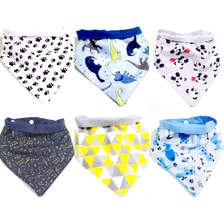 Kit De 6 Babadores Bandana Dupla Face Impermeável Menino