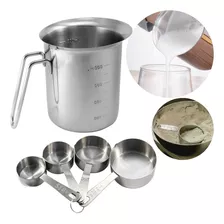 Jarra Graduada Medidor Aço Inox 1 L + Conjunto Medidor 4 Pçs