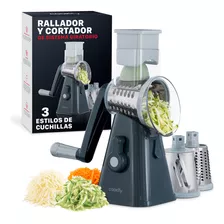 Rallador Y Cortador Giratorio Para Verduras Y Queso Cookify 3 En 1 Cabezales Intercambiables Para Picar Cortar En Espiral Ergonómico Seguro Duradero Ideal Para Comidas Saludables Color Gris