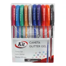 Caneta Glitter Gel Ponta 1.0mm Tinta 10 Und Estudo Escola 