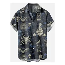 Camisa Esotérica 2 Hombre Verano Manga Corta Cuello Italiano