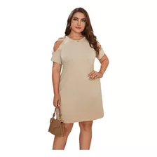 Vestido Estilo Camiseta Hombros Desc Plus Size Talla Extra