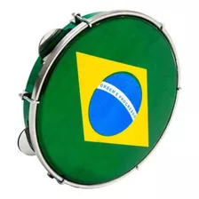 Pandeiro Luen 10 Profissional Pele Bandeira Aro Abs Cor Verde