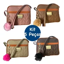 Bolsas Transversal Pompom Revenda Feminina Kit 5 Peças 