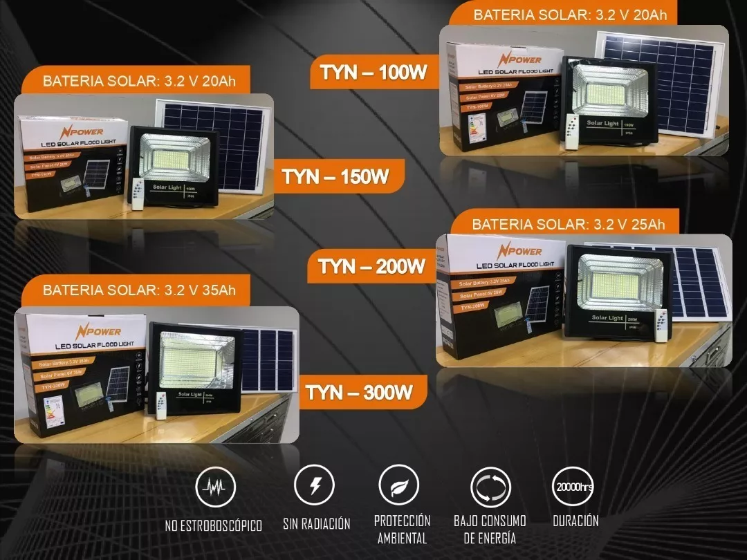 Reflector Led Con Panel Solar 100w-150w-200w-300w Npower