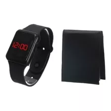 Relógio Digital Led De Silicone Preto + Carteira Masculina 
