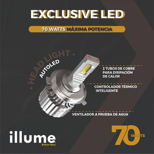 Focos Led Luces Illume Exclusive 70watts  H4 H13 9007 Faros Foto 4