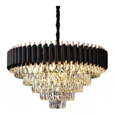 Lustre Redondo Preto E Dourado Com Cristais 55 Cm 8e14