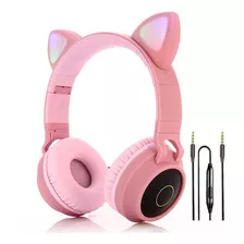 Auriculares Bluetooth Inalámbricos Orejas Gato Luz Led Color Rosa