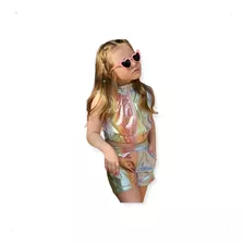 Conjunto Infantil Metalizado Holográfico Moda Blogueirinha