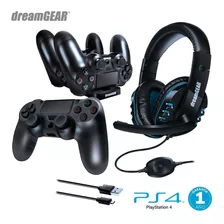 Gamer Kit Para Ps4: Headset, Cargador, Cable, Funda De Mando Color Negro