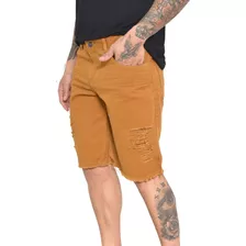 Bermuda Short Jeans Preta Masculina Rasgada Lycra