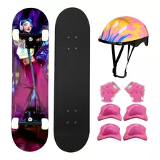Skate Board Feminino Completo Kit Proteção Capacete Menina