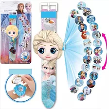 Reloj 3d Con Proyector De 24 Fotos Para Niña Frozen