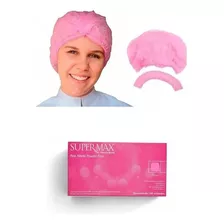 Kit Touca Descartavel Tnt Rosa 100 + Luva Nitrilica Rosa 100