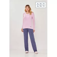 Pijama Feminino Any Any Blusa Manga Longa Com Calça De Visco