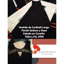 Vestido Negro De Cocktail Largo, Fondo Sedoso Y Gasa Talla L