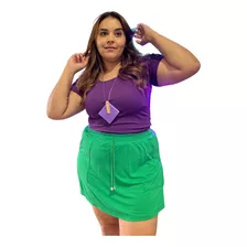 Saia Short Plus Size Casual Ou Academia Cintura Alta