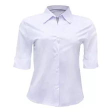 Camisa Camisete Feminino Manga 3/4 Liso Branco Promoção