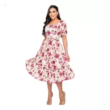 Vestido Midi Floral Em Malha Fluit Forrado Moda Evangélica