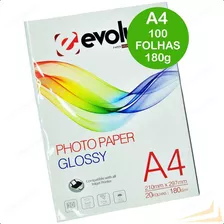 Papel Fotográfico A4 Glossy 180g 100 Folhas Evolut Top! Cor Branco