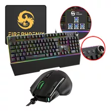 Kit Teclado E Mouse Gamer 9 Botões Led Rgb Switch Blue Bk-04