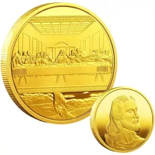 Moneda Jesus Ultima Cena Conmemorativa Dorada + Estuche